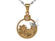 Wispy Butterfly and Rose Silver Gold Tone Round Stainless Steel Necklace 20