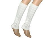 Cable Knit Trimmed Classic Boot Shaft Style Soft Acrylic Leg Warmer White