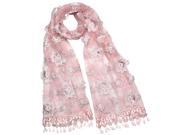 Hand Embroidered Rose Trillium Shining Sequins Lace Long Scarf Shawl Pink