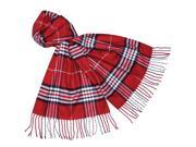 Classy Plaid Super Soft Cashmere Feel Tassel Ends Long Scarf Red