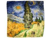 100% Luxurious Charmeuse Silk Van Gogh s Road with Men Walking Square Scarf