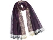 Reversible Wild Flower Triple Panel Color Rayon Acrylic Long Scarf Violet