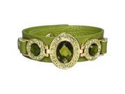 Triple Faceted Antique Style Gemstone PU Leather Fashion Snap Bracelet Green