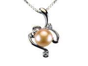 Vine Spiral Peach Pink Pearl Cubic Zirconia Platinum Silver Pendant ONLY