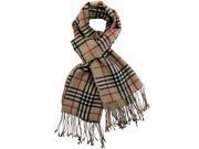 100% Pashmina Cashmere Classic Plaid Tassel Ends Long Scarf Shawl Beige