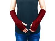 Women s Aran Soft Acrylic Knit Fingerless Arm Warmer Gloves Burgundy