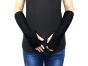 Women s Aran Soft Acrylic Knit Fingerless Arm Warmer Gloves Black