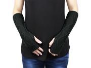 Women s Aran Soft Acrylic Knit Fingerless Arm Warmer Gloves Gray