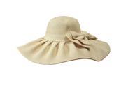 Flirty Wide Pleated Brim Double Layer Large Bow Straw Sun Hat Beige