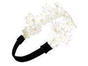 Gold Tone Thread Flower Vintage Style Handmade Elastic Headband White