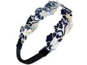 Gold Tone Thread Lace Embroidered Handmade Elastic Headband Navy Blue