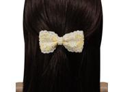 Triple Rose Lace Faux Pearl Bow Hair Clip Yellow