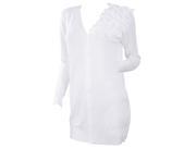 Asymmetric One Shoulder Floral Accent Button Front Cotton Long Cardigan White