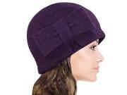 Women s Vintage Large Bow Wool Cloche Bucket Hat Purple