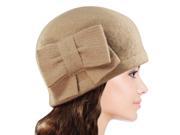Women s Vintage Large Bow Wool Cloche Bucket Hat Tan