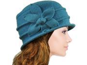 Dahlia Women s Daisy Flower Wool Cloche Bucket Hat Teal Blue