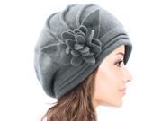 Dahlia Women s Elegant Flower Wool Cloche Bucket Slouch Hat Light Gray