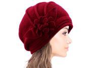 Dahlia Women s Elegant Flower Wool Cloche Bucket Slouch Hat Red