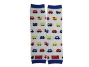 Cars and Truck White with Blue Trim Kids Cotton Blend Leg Warmer Cars Truck