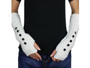 Dahlia Women s Five Faceted Button Soft Acrylic Ribbed Knit Fingerless Arm Warmer Glove White