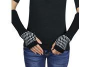 Women s Honeycomb Pattern Soft Acrylic Fingerless Arm Warmer Gloves Black