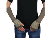 Women s Honeycomb Pattern Soft Acrylic Fingerless Arm Warmer Gloves Khaki