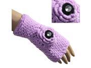 Women s Button Accented Flower Acrylic Hand Crochet Fingerless Gloves Pink