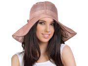Breezy Silver Thread Large Ribbon Bow Shapeable Floppy Sun Hat Rosy Pink