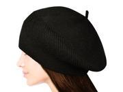 Women s Fluffy Twisted Classic Beret Acrylic Rabbit Hair Knit Beanie Hat Black
