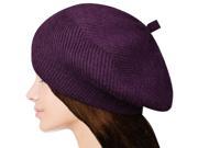 Women s Fluffy Twisted Classic Beret Acrylic Rabbit Hair Knit Beanie Hat Purpl