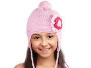 Triple Layer Crochet Rhinestone Flower Acrylic Girl Trapper Hat Pink