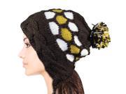 Women s Dangle Pompom Acrylic Knit Boho Hat Brown