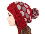 Women s Dangle Pompom Acrylic Knit Boho Hat Red
