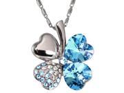 18k Gold Plated Swarovski Crystal Heart Shaped Four Leaf Clover Pendant Necklace Aquamarine Blue