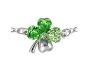 Four Leaf Clover Heart Shaped Swarovski Elements Crystal Rhodium Plated Chain Bracelet Peridot Green