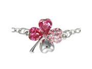 Four Leaf Clover Heart Shaped Swarovski Elements Crystal Rhodium Plated Chain Bracelet Pink Sapphire