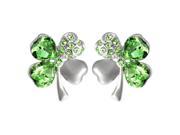 Four Leaf Clover Heart Shaped Swarovski Elements Crystal Rhodium Plated Stud Earrings Peridot Green