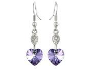 Sparkling Oval Dangle Heart Shaped Swarovski Elements Crystal Rhodium Plated Drop Earrings Amethyst Purple