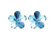 Spring Bloom Cherry Blossom Shaped Swarovski Elements Crystal Rhodium Plated Stud Earrings Topaz Blue
