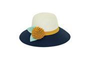 Single Flower Wide Brim Straw Hat Navy Blue