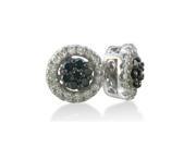 1 2ct Circle Flower Black and White Diamond Earrings in 10k White Gold