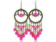 Antique Finish Oval Gold Tone 3 1 2 Inch Chandelier Dangle Drop Earrings with Purple Beads