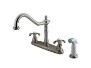 Kingston Brass KB1758TX Double Handle 8 Centerset Kitchen Faucet with White Spr