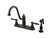 Kingston Brass KB7115TLBS Double Handle 8 Kitchen Faucet with Brass Sprayer