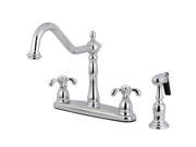 Kingston Brass KB1751TXBS Double Handle 8 Centerset Kitchen Faucet with White S