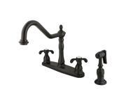 Kingston Brass KB1755TXBS Double Handle 8 Centerset Kitchen Faucet with White S