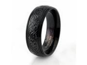 Black Stainless Steel Men s Floral Engrave Ring