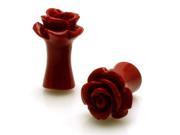 2g 6mm Acrylic Tunnel Red Rose Ear Plugs