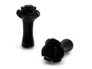 6g 4mm Acrylic Tunnel Black Rose Ear Plugs