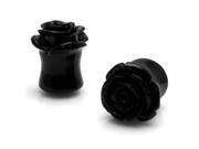 9 16 Gauge 14mm Acrylic Tunnel Black Rose Ear Plugs